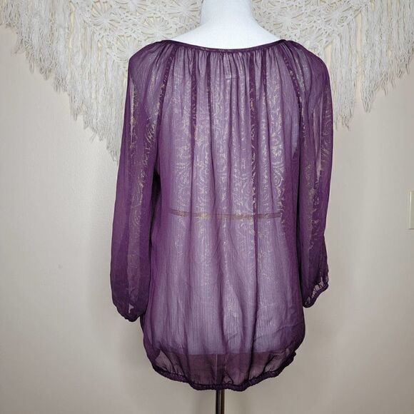 Cache Metallic Cold Shoulder Blouse Purple Gold Size Medium - Picture 2 of 16